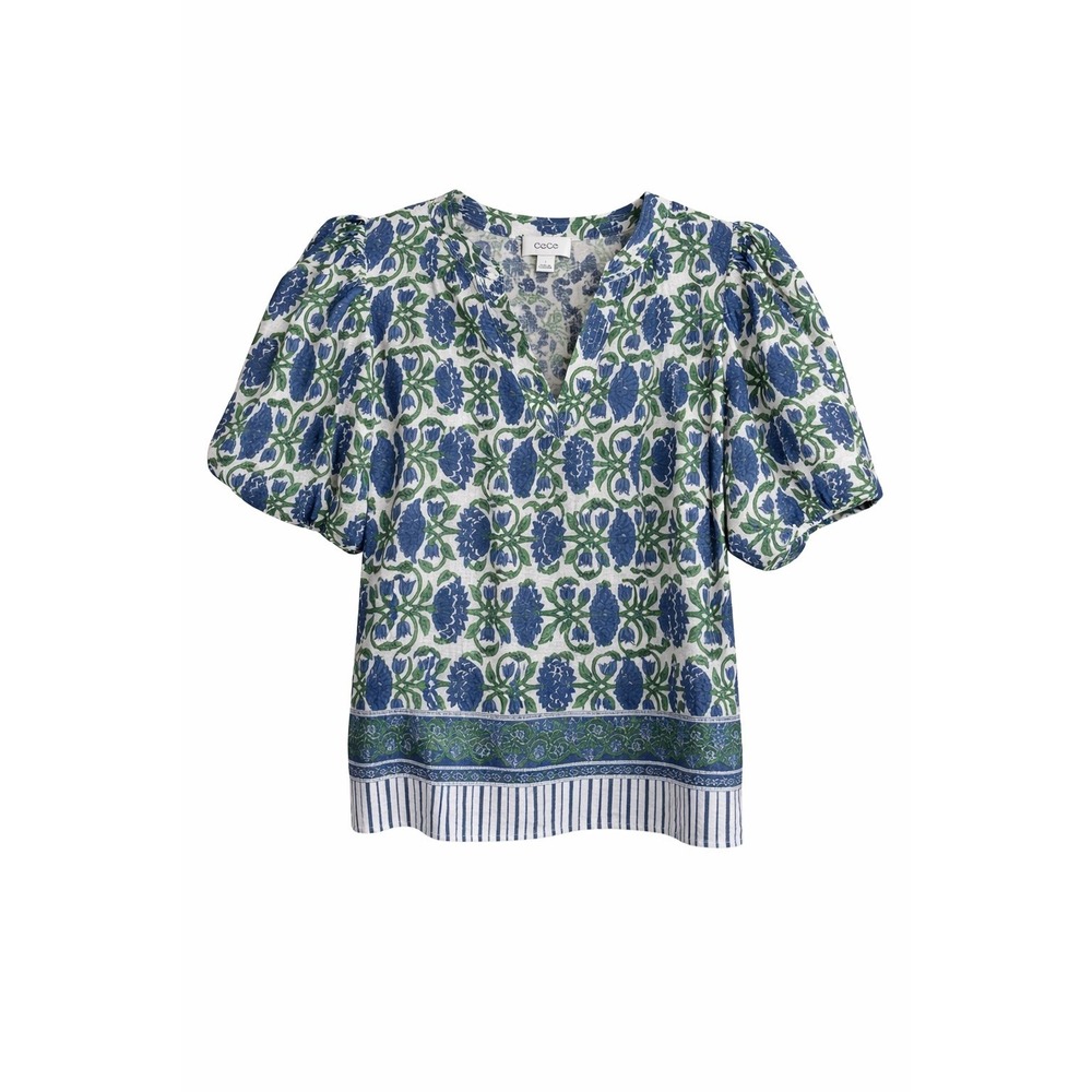 CeCe Coastal Fjord Linen-Blend Floral Top – Size Small – NWT